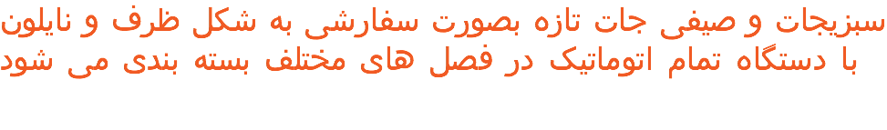 سبزیجات و صیفی جات تازه بصورت سفارشی به شکل ظرف و نایلون با دستگاه تمام اتوماتیک در فصل های مختلف بسته بندی می شود 
